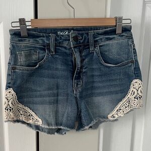 Stylish Blue Jean Shorts with Lace Trim